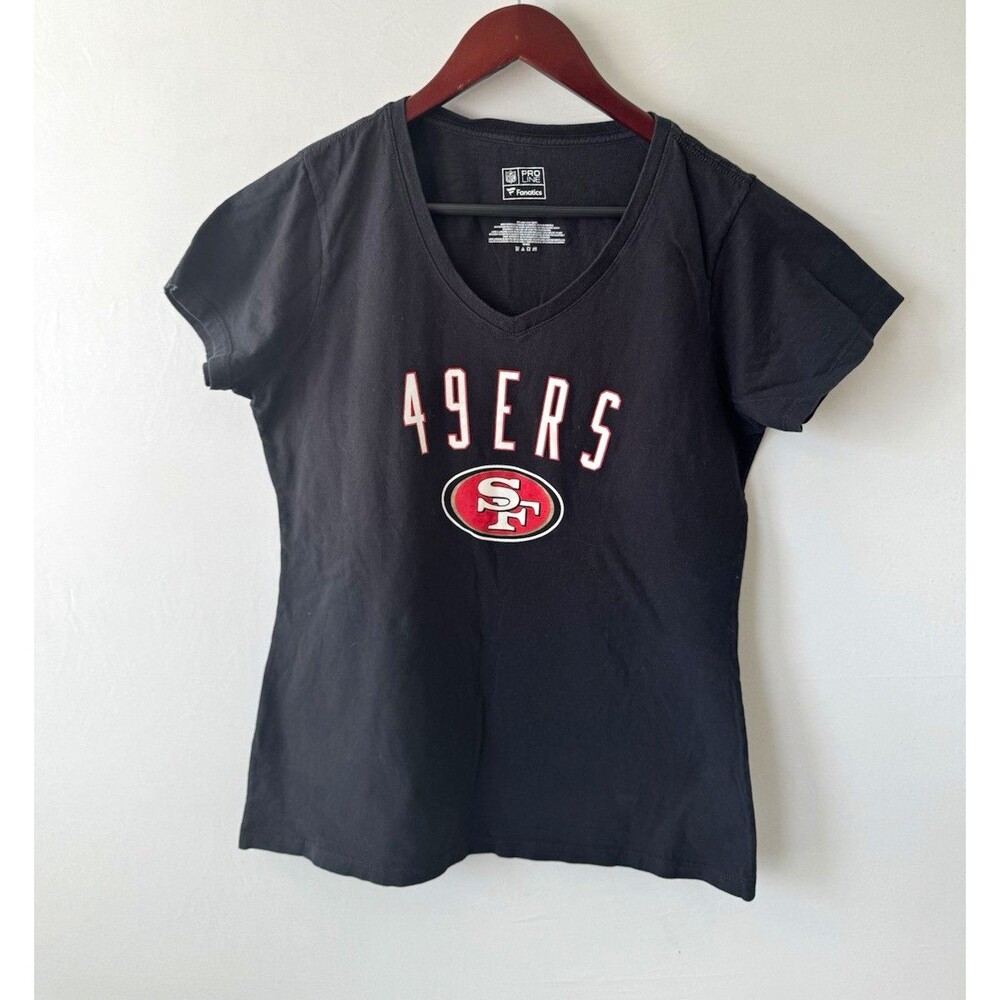 Fanatics San Francisco 49ers Women’s Black V-Neck T-Shirt NFL Football Size M